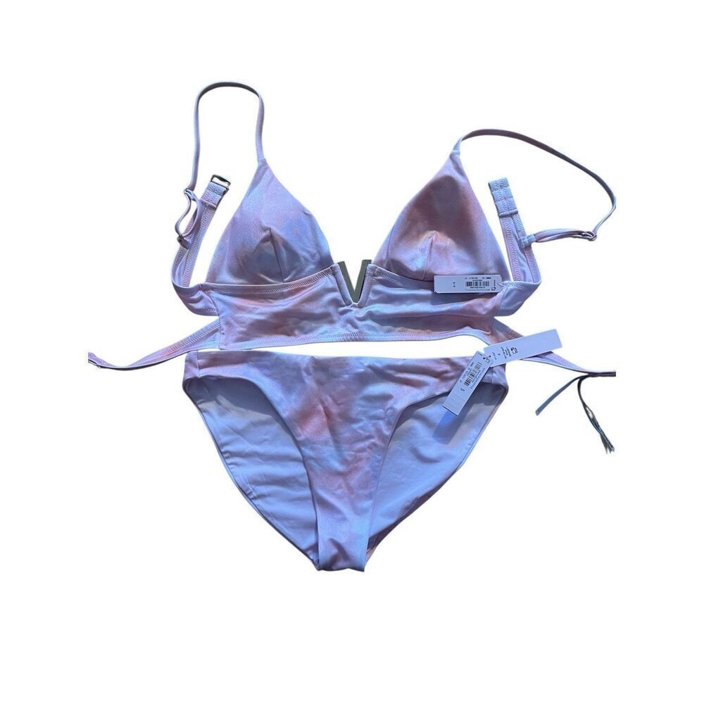 Victoria Secret Swim Bikini Top & Bottom Pink Purple Shimmer Gold V NWT Size S